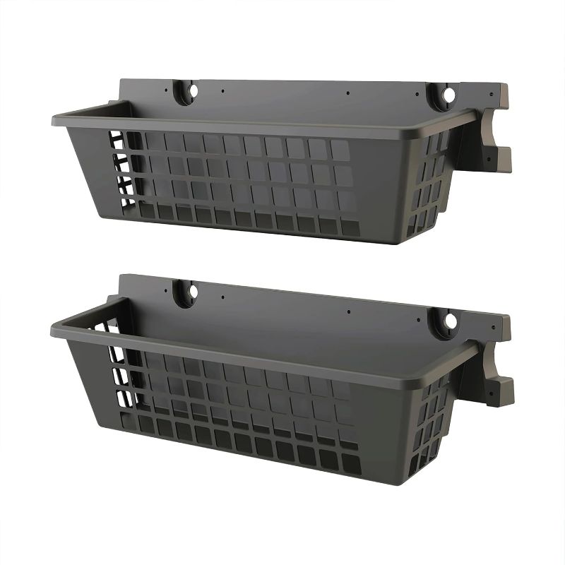 Photo 1 of Suncast 2-Pack Accessory Baskets, Resin Organizers for Shed, Black, 25" x 7.25" x 7" - Outdoor Storage Organization, 30 lb Weight Capacity Per Shelf Basket, EZ Bolt Wall-Mount Assembly