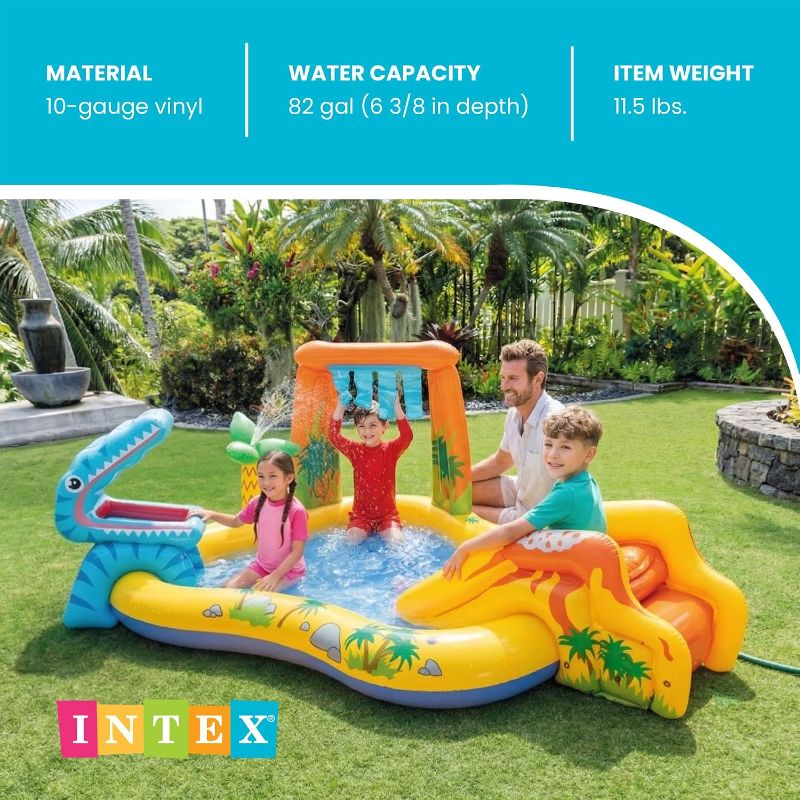 Photo 1 of INTEX Dinosaur Inflatable Swim Center & Kiddie Pool for Outdoor Play | 57444EP - Blow Up Water Park with Slide, Sprinkler, and Waterfall for Kids Ages 2 and Up