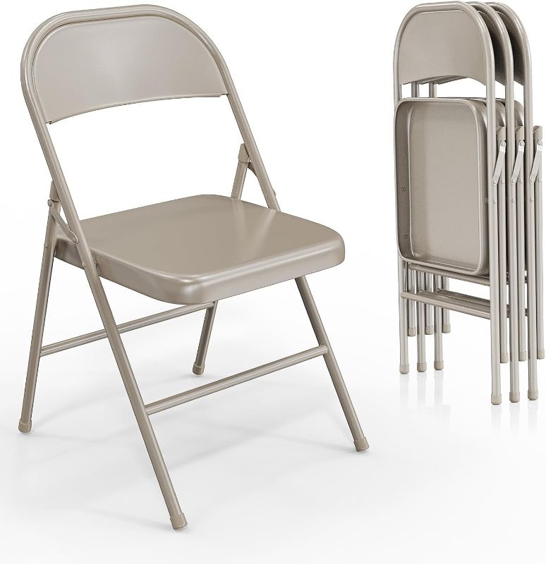 Photo 1 of VINGLI Folding Chairs All Steel Metal Frame, Capacity 350 lbs, Durable Portable and Versatile for Indoor Outdoor Use, Khaki, Set of 3