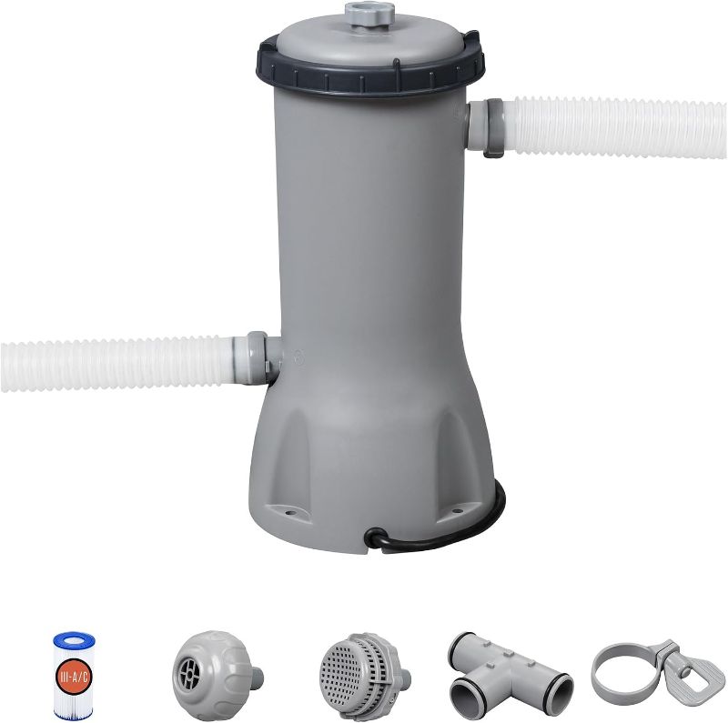 Photo 1 of Bestway 1000 GPH Above Ground Swimming Pool Cartridge Filter Pump 110-120V includes GFCI, Two Hoses, and Single Filter Cartridge