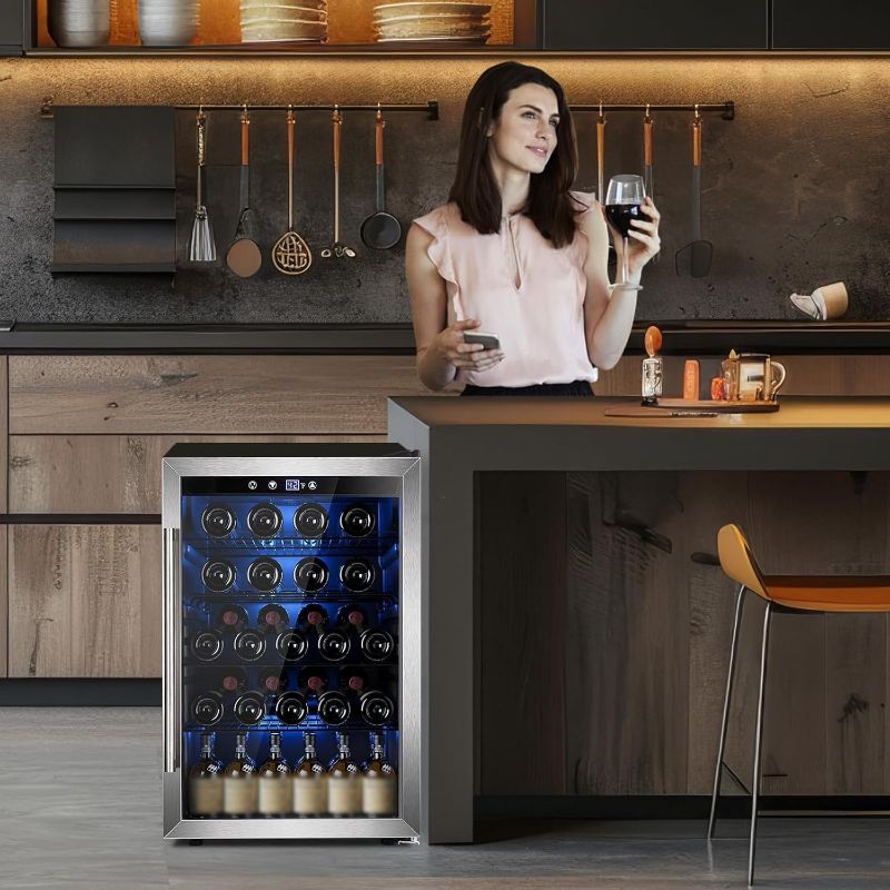 Photo 1 of Electactic Wine Cooler 37 Bottle Freestanding Fridge with Stainless Steel Reversible Glass Door, 145 Can Beverage Refrigerator Quiet Compressor for Home Kitchen Bar