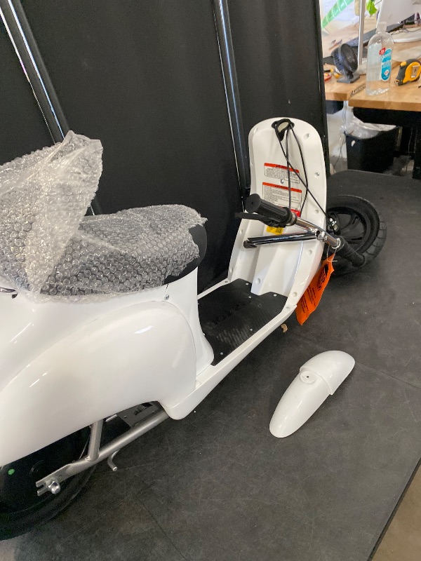 Photo 1 of Razor Electric Retro Scooter for Ages 8+, 170 lb Max Weight, White, w/ 250W Motor, 12.5” Tires & 24V Battery, Up to 15 MPH, Pocket Mod – Lightweight Ride On Motorcycle Bike for Young and Teen Riders