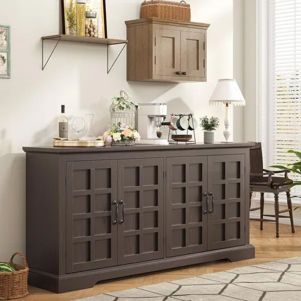 Photo 1 of 70" Wood Buffet Cabinet, Farmhouse Buffet Sideboard Cabinet with 4 Doors and Adjustable Shelves, Coffee Bar Storage Cabinet for Kitchen, Living Room