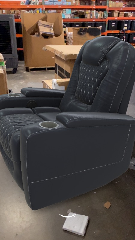 View 2 of ANJ Power Recliner Chair with USB Ports and Cup Holders - Overstuffed Electric Home Theater Seating PU Leather Reclining Furniture with Hidden Arm Storage, Easy to Clean (Black)