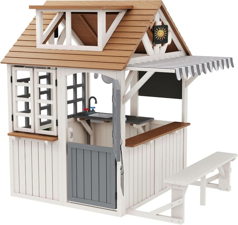 Photo 1 of SPECRAFT White Modern Farmhouse Wooden Outdoor Playhouse for Kids