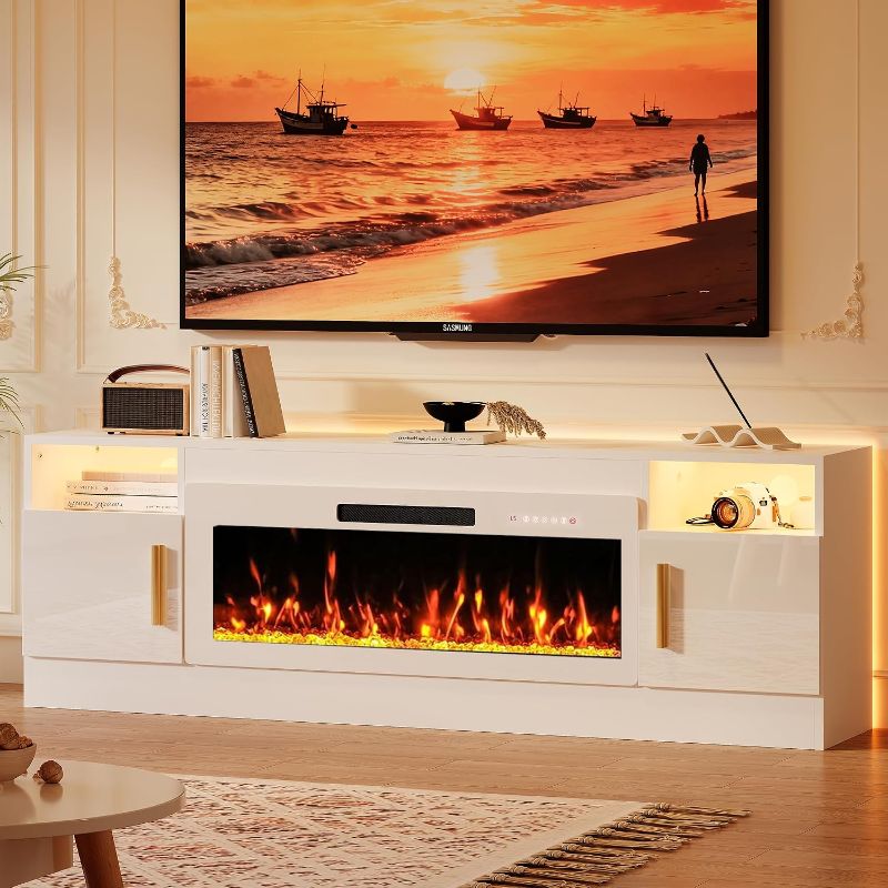 Photo 1 of Fireplace TV Stand with 40’’ Electric Fireplace, 70'' TV Media Entertainment Center with Fireplace Up to 80 inch,Modern LED TV Console with High Gloss Cabinet for Living Room