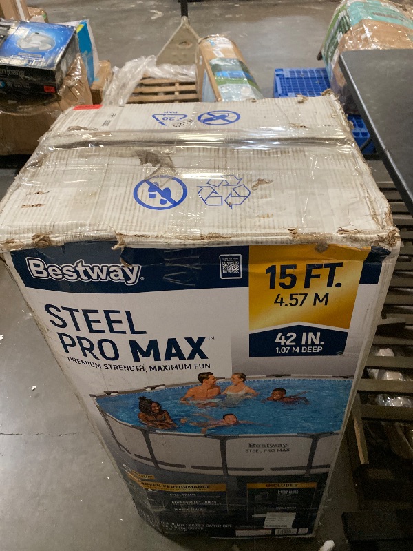 Photo 1 of Bestway Steel Pro MAX 15' x 42" Above Ground Pool, Round Metal Frame Outdoor Swimming Pool Set with Filter Pump, Ladder, and Cover, Gray