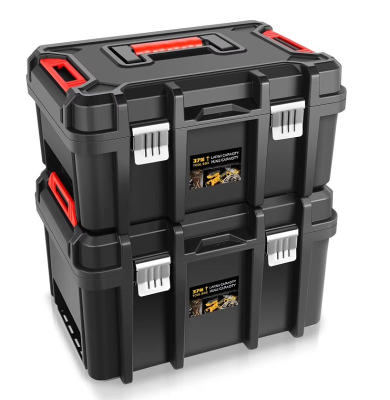 Photo 1 of 2pcs Tool Boxes Set - Lockable Organizer Storage Portable Toolbox with Removable Tray for Workshop, Garage & Household, Large Capacity