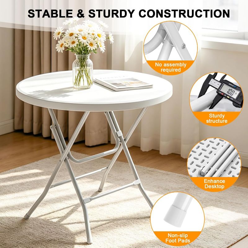 Photo 1 of 32" Round Folding Table, HDPE Top & Metal Frame, 1 Pack, White
