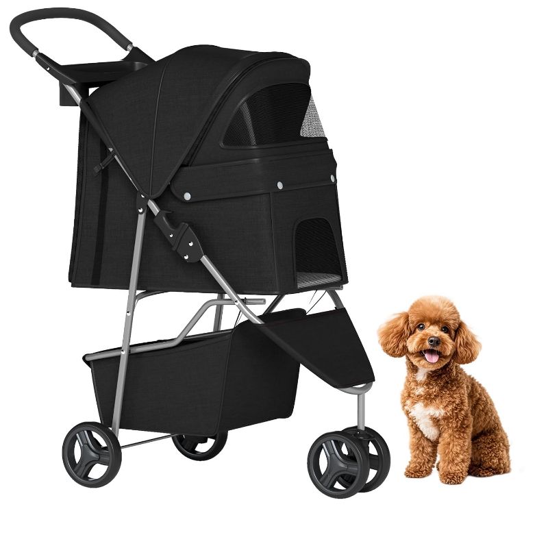 View 1 of BestPet | 3-Wheel Pet Stroller | Purple | Foldable Dog and Cat Stroller