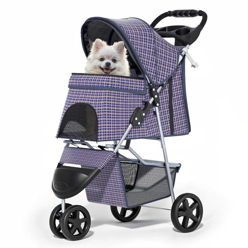 Photo 1 of MoNiBloom Pet Stroller for Small/Medium Dogs and Cats up to 33 lbs, Plaid