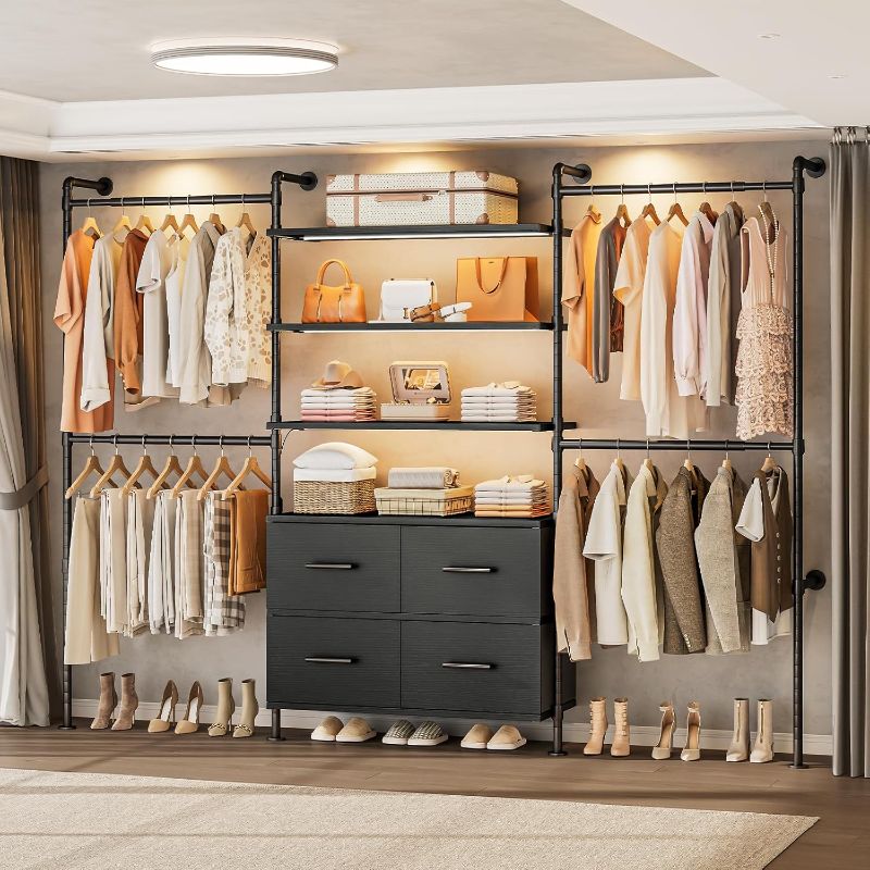 Photo 1 of ONBRILL T3 Closet System with Stepless Dimmable LED Light & 4 Large Drawers | Adjustable from 6'6'' to 8'11'', Heavy Duty...