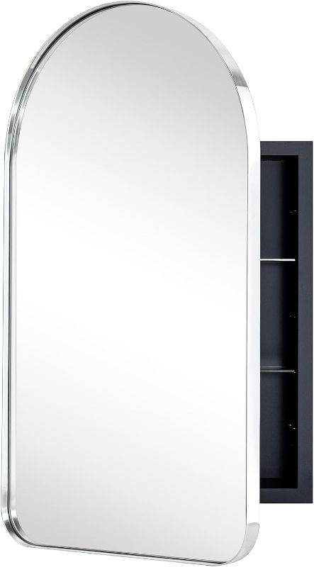 Photo 1 of Chrome Arched Recessed Bathroom Medicine Cabinet with Mirror Stainless Steel Metal Framed Rectangular Bathroom Cabinet with Mirror 16x28.3''