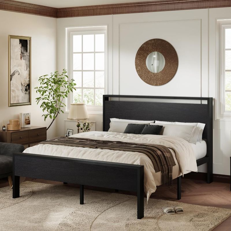 Photo 1 of Allewie Full Size Bed Frame, Heavy Duty 12 Metal Slats Support, Black Oak