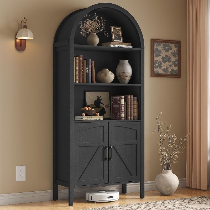 Photo 1 of Arched Display Bookshelf, 5-Tier Arched Bookcase W/Door, Black