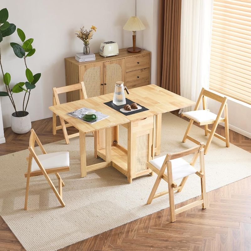 Photo 1 of Folding Dining Table Set, Extendable Drop Leaf Table Golden - Brown Understone