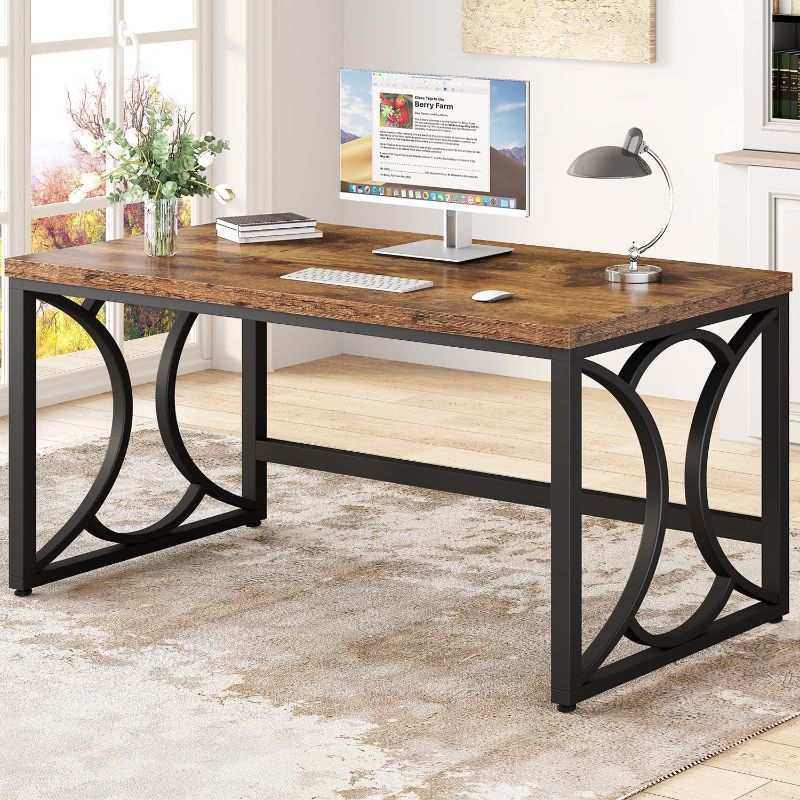 Photo 1 of HSH Rustic Computer Desk, Metal Wooden Home Office Writing Desk