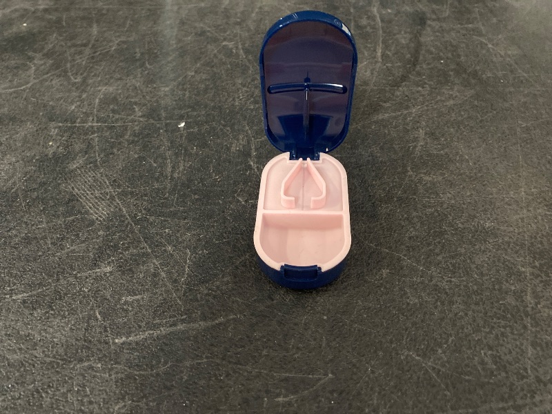 Photo 1 of 2 in 1 Pill Cutter Detachable Nonslip V-Shaped Pad Compact Travel-Friendly Design (Royal Blue)