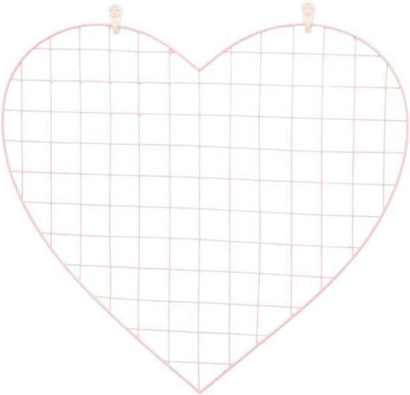 Photo 1 of 2 pieces of steel wire wall grid panels | Photos and pictures show grid wall panels | Pink heart-shaped metal grid | Wall grid storage box | Grid wire panels | Hanging home and bedroom decoration