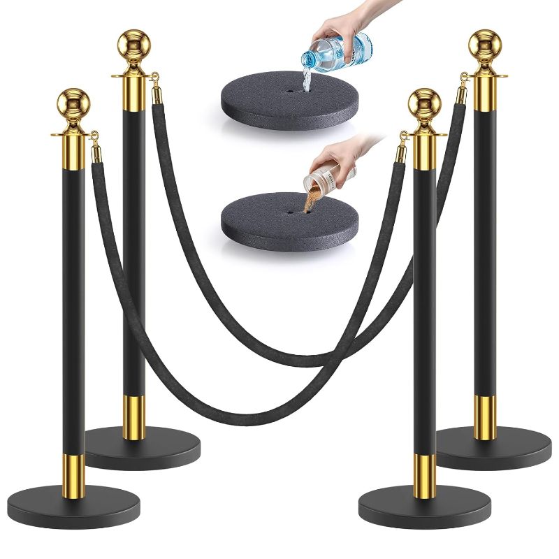 Photo 1 of kaiyomi 4Pcs Stanchions and Velvet Rope, Crowd Control Barrier (Gold&Black)