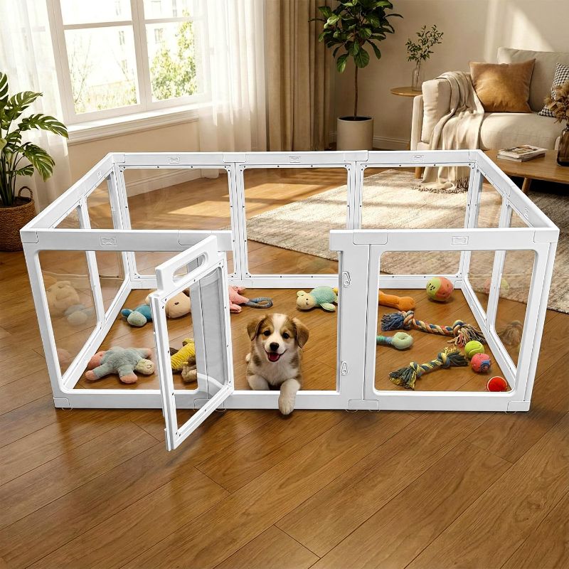 Photo 1 of Transparent Indoor Dog Playpen with Safety Lock, Indoor Dog Fence for Small & Medium Pets