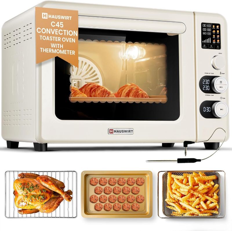 Photo 1 of Hauswirt Toaster Oven Air Fryer, XL Large Convection Oven Countertop Rotisserie Chicken 42Qt 3-Tier for 5-8 People, 8 Mode Smart Toaster Stainless Steel 80°F - 500°F Quick & Even Crisp - Ivory