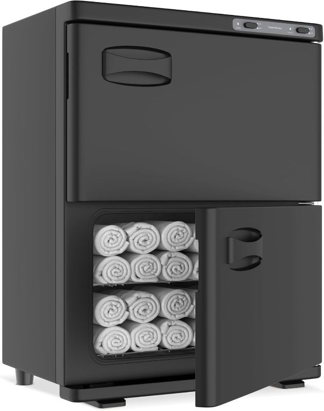 Photo 1 of SalonDepot Hot Towel Warmer Double Cabinets 46L Black | Large Capacity, Spa Towel Warmer, For Salon, Barber Shop, Massage & Facial