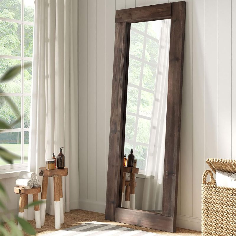 Photo 1 of 24x64Barnyard Designs  Large Wooden Full Length Floor Mirror, Oversized Wood Framed Full Size Body Mirror for Bedroom, Brown