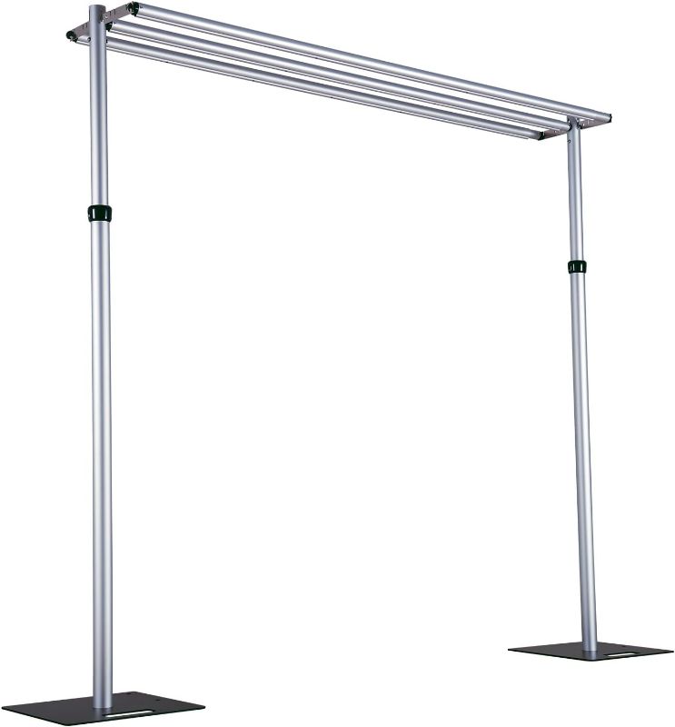 Photo 1 of And Drape Stand, Heavy Duty 10x10ft Three Crossbar Backdrop Stand Kit, Adjustable Metal Frame for Flower Wall Stand Event Birthday Party and Wedding Decor(no heavy Duty Bases)