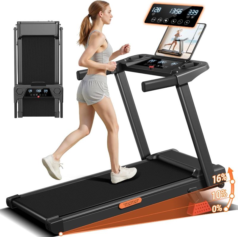 Photo 1 of 16% Treadmills for Home, 3-in-1 Foldable Treadmill with Incline, Portable Treadmill with Handle, 3.0HP Quiet Walking Pad Treadmill, 12 Automatic Modes, Three Screen