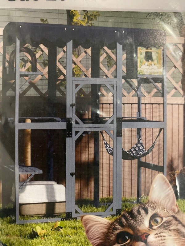 Photo 1 of Aivituvin Catio Outdoor Cat Enclosure with 7 Platforms, 2 Resting Boxes, Large Window Cat House for 4-6 Mulitiple Cats Walk in Kitty Cage with Weatherproof Tarp Roof 70"