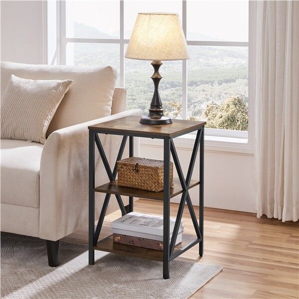 Photo 1 of 3 Tier Rustic End Table Industrial X Shape Small Wooden Side Table Living Room
