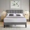 Photo 1 of Twin Size Upholstered Bedframe, Gray Metal Frame Full Platform Bed with Adjustable Headboard, Wood Slat, No Box Spring Needed