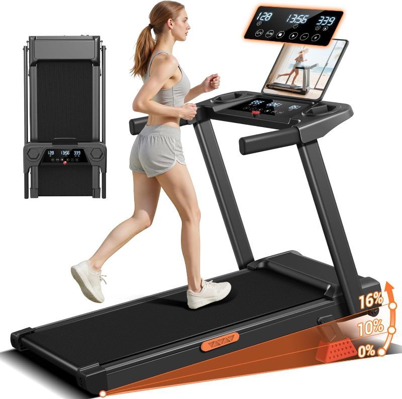 Photo 1 of 16% Treadmills for Home, 3-in-1 Foldable Treadmill with Incline, Portable Treadmill with Handle, 3.0HP Quiet Walking Pad Treadmill, 12 Automatic Modes, Three Screen