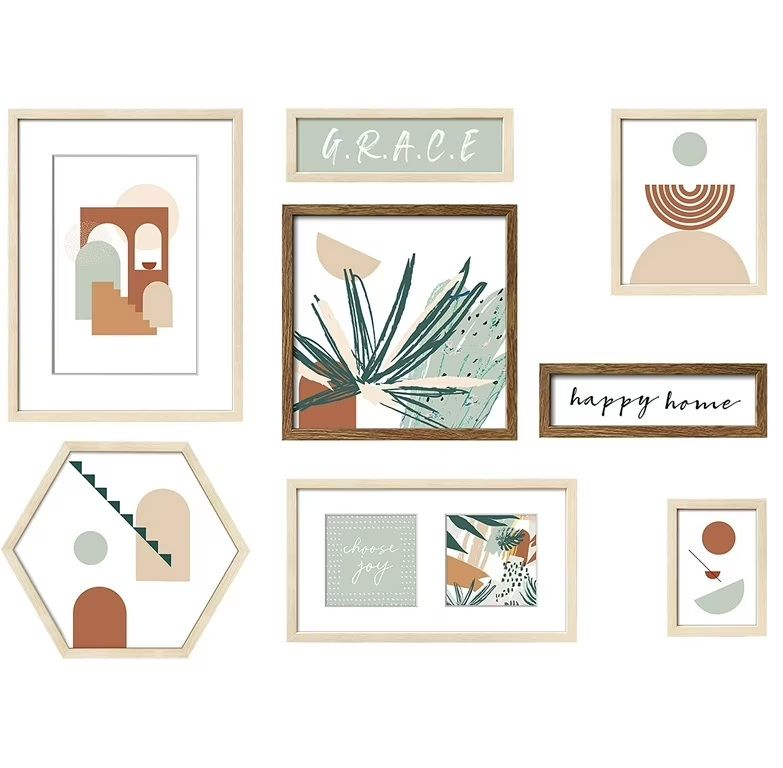 Photo 1 of Artbyhannah 8 Pack Abstract Gallery Wall Picture Frame Set with Decorative Botanical Plant Art Prints for Home Wall Decor, Multi-Size: 11x14, 8x10, 6x8 inch