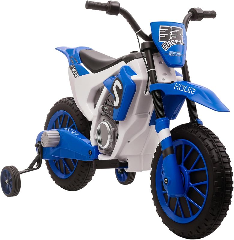 Photo 1 of Aosom 12V Kids Motorcycle w/Treaded Tires, 5mph Top Speed Electric Bike for Kids, Ride On Motorcycle w/Training Wheels, Battery Charger, Spring Suspension, Blue