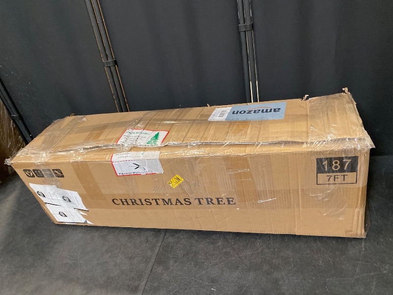 Photo 1 of 7FT Unlit Artificial Christmas Tree with 2272 PE & PVC Mixed Branch Tips, Hinged Premium Spruce Design, Foldable Metal Stand, Green, Full Size Holiday Tree for Living Room Centerpiece