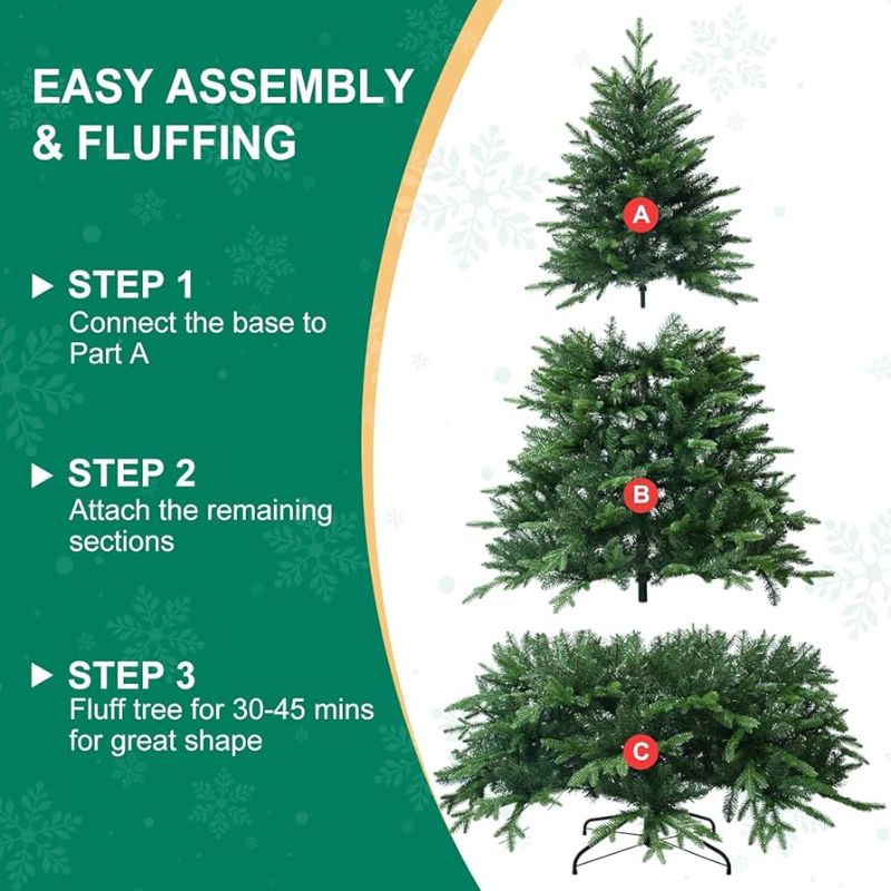 Photo 1 of 7FT Unlit Artificial Christmas Tree with 2272 PE & PVC Mixed Branch Tips, Hinged Premium Spruce Design, Foldable Metal Stand, Green, Full Size Holiday Tree for Living Room Centerpiece