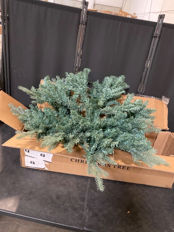 Photo 1 of 7FT Unlit Artificial Christmas Tree with 2272 PE & PVC Mixed Branch Tips, Hinged Premium Spruce Design, Foldable Metal Stand, Green, Full Size Holiday Tree for Living Room Centerpiece