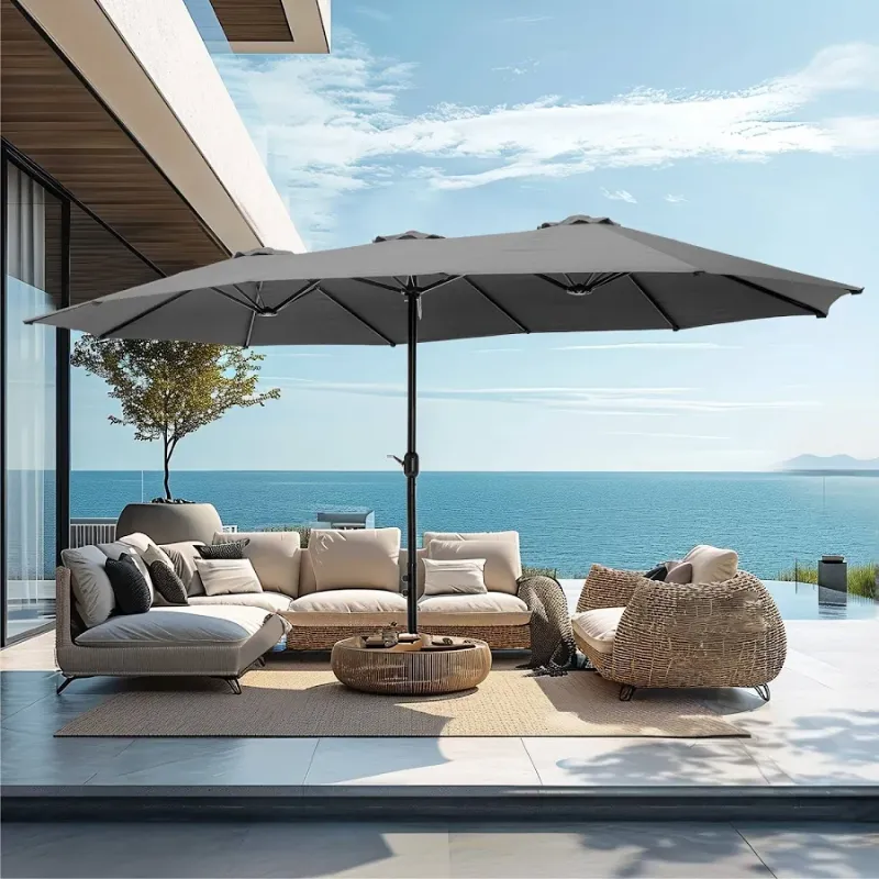 Photo 1 of 15ft Double-Sided Patio Extra Large Twin Umbrella with Base