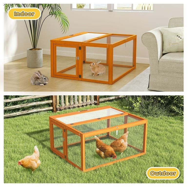 Photo 1 of Coziwow Folding Chicken Coop, Wooden Rabbit Hutch for Small Animals with Roosting Bar, Orange