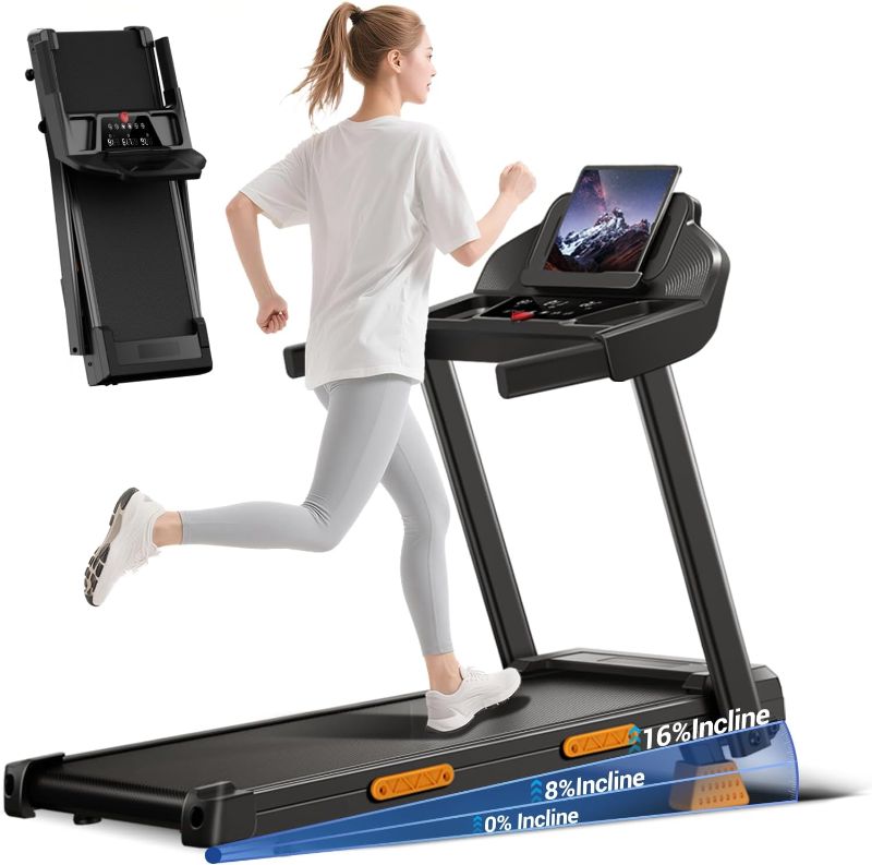 Photo 1 of 16% Treadmills for Home with Handle, 3 in 1 Portable Treadmill with Incline, Foldable Treadmill with Three Screen, 12 Preset Programs, 400Lbs