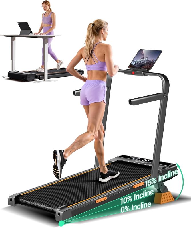 Photo 1 of 4-in-1 Walking Pad Treadmill with 15% Incline, Quiet Under Desk Treadmills for Home & Office, Compact Foldable Treadmill with Handles and 2.5HP Brushless, 330 LBS Capacit