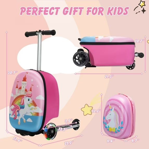 Photo 1 of VLIVE 19 in Kids 2 Piece Unicorn Spinner Carry On Luggage with Scooter, Pink