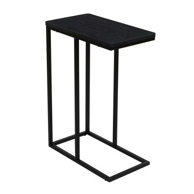 View 1 of Household Essentials Jamestown C-Shaped End Table Black Oak Wood Grain and Black Metal