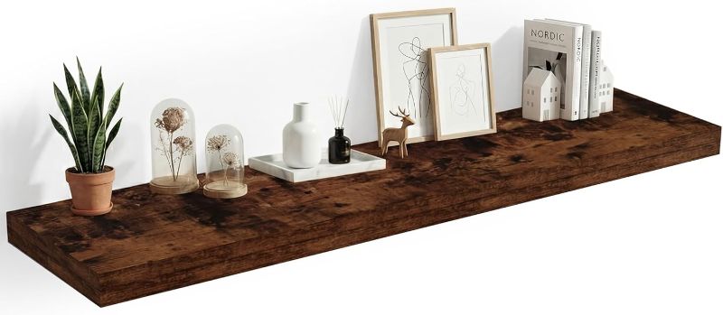 Photo 1 of Heimlove 12 Inch Deep Floating Shelves, 48 x 12 inches Long, Large Display & Storage Shelf, Rustic Wood Wall Shelves for Fireplace Mantel, Set of 1(Rustic Brown)
