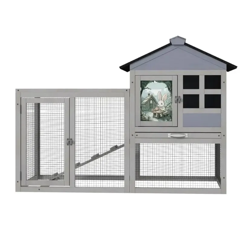 Photo 1 of 48'' 2-Tier Rabbit Hutch Wooden Bunny Cage Pet Cage with Run Resting Box Outdoor