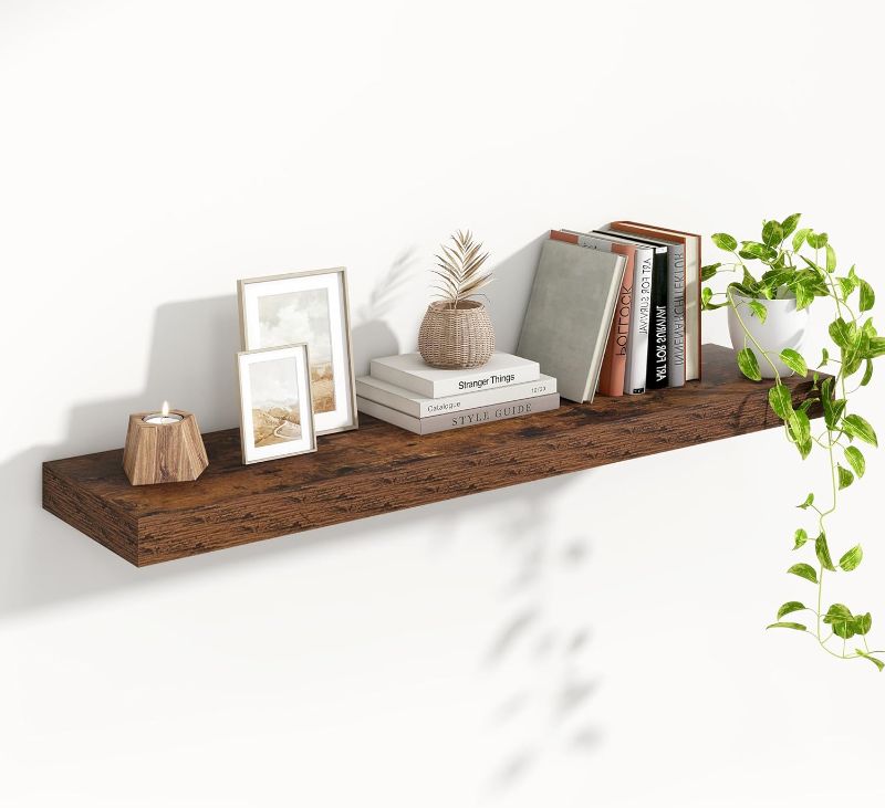 Photo 1 of Heimlove Floating Shelves for Wall 48 Inch Long,Extra Large and Thick Wood Shelves Mounted Storage Hanging Shelf Invisible Bracket for Bedroom,Living Room,Kitchen,Office,Rustic Brown