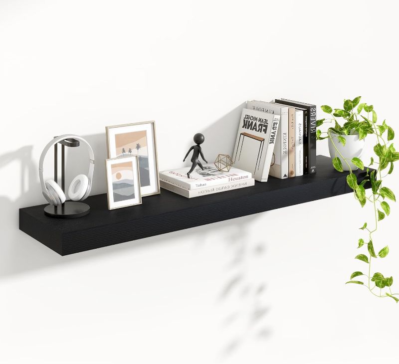 Photo 1 of Heimlove Floating Shelves for Wall 48 Inch Long,Extra Large and Thick Wood Shelves Mounted Storage Hanging Shelf Invisible Bracket for Bedroom,Living Room,Kitchen,Office,Black