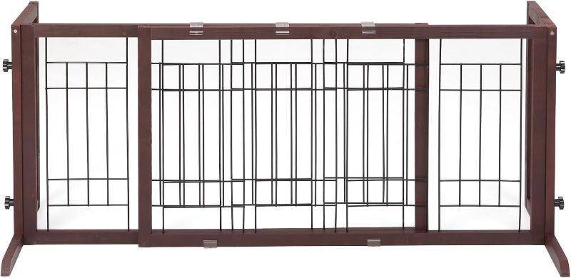 Photo 1 of Free Standing Pet Gate - 38"-71" Adjustable Sturdy Solid Wood Dog Gate for Indoor Use, Doorway, Stairs, Brown